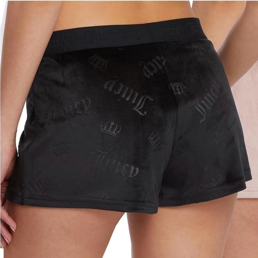 JUICY COUTURE Velour Dolphin Logo Printed Black Y2K Lounge Slepewear Shorts